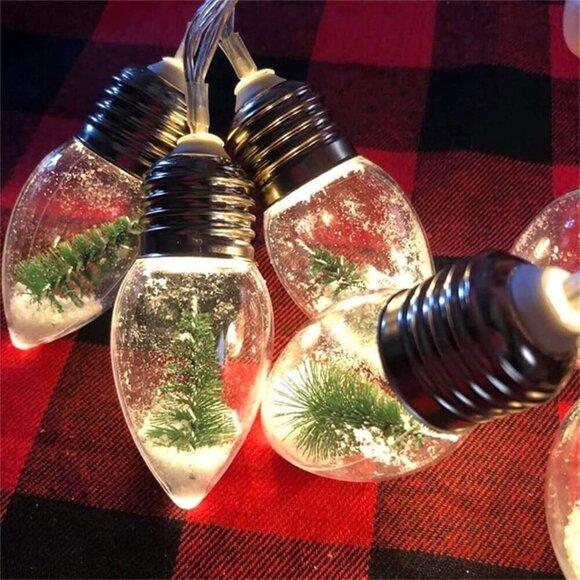 Christmas Snow Globe String Lights Bottle Brush Trees 2.5 Ft Battery LED Festive - Picture 1 of 8